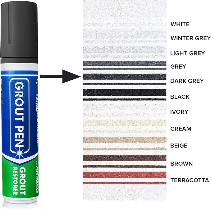 Grout Pen Tile Paint Marker: Waterproof Grout Colorant and Sealer Pen to Renew, Repair, and Refresh Tile Grout - Cleaner Coating Stain Pens - 2 Pack, 5mm Narrow and 15mm Wide Tip Pen - Dark Grey