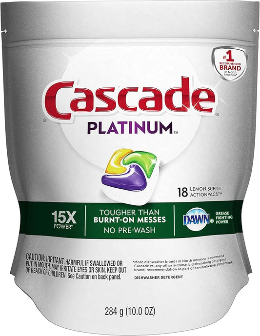 Cascade Platinum ActionPacs Dishwasher Detergent Lemon Scent, 18 ct