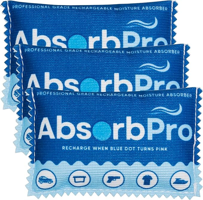 Rechargeable Dehumidifier Bag 3-Pack - 100g Reusable Moisture Absorbers - Silica Gel Packets for Bins, Totes, Gun Safe, Food Storage, Clothes, Cars, and Boats