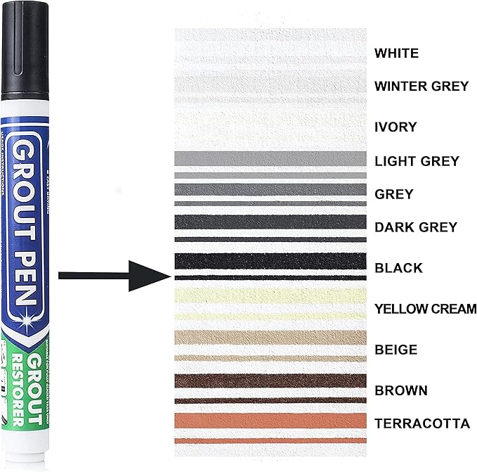 Grout Pen Tile Paint Marker: Black Narrow 5mm with 5 Pack Replacement Tips - Waterproof Grout Colorant and Sealer Pen to Renew, Repair, and Refresh Tile Grout - Cleaner Coating Stain Pens