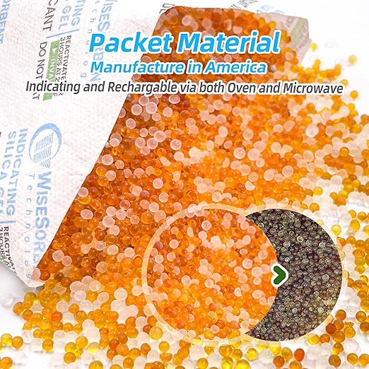 [6 Packs] 50g Desiccant Packs, Indicating Silica Gel Packets, Rechargeable Desiccant Packs, Desiccant Moisture Absorber for Storage
