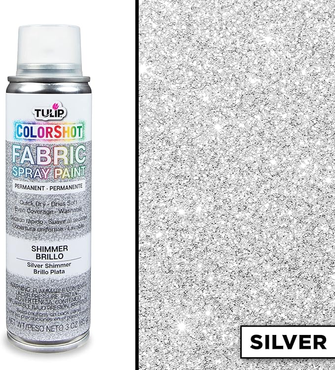 Tulip ColorShot Instant Fabric Spray Paint, Permanent Color Spray-On Fabric Paint, 3oz, Silver Shimmer