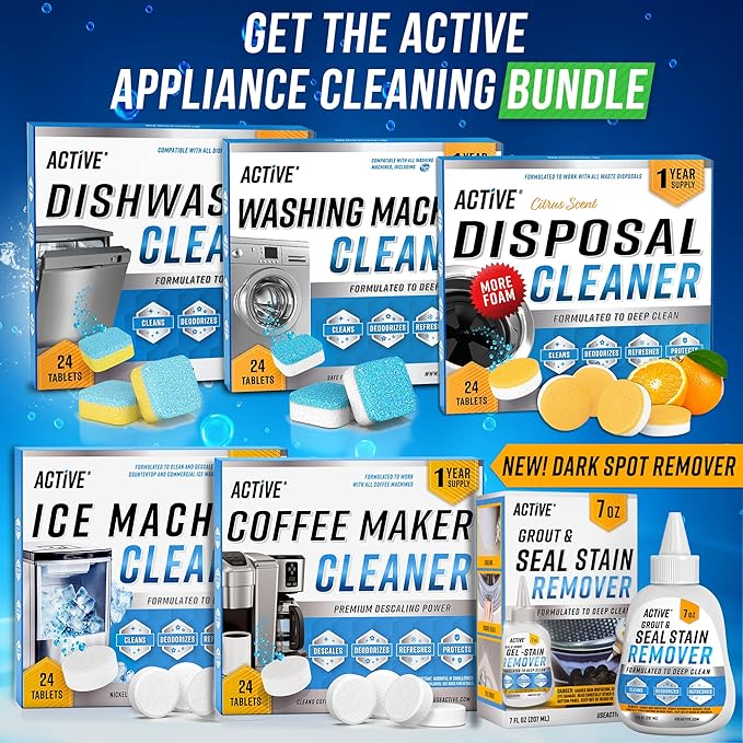 ACTIVE Ice Machine Cleaner Maker Descaler - 24 Clean Tablets Compatible with Frigidaire, Opal, GE Profile, Kitchenaid, Nickel Safe Scale Remover for Countertop, Nugget Ice Makers - Bulk 1 Year Supply
