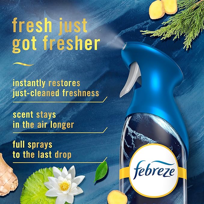 Febreze Air Mist, Luxe Air Freshener Spray, Odor Fighting Room Spray, Deodorizer for Home Bathroom Kitchen Office Apartment Dorm Room Classroom, Ocean Scent, 8.1oz (Pack of 3)