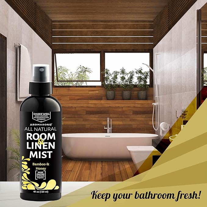 All-Natural Bamboo & Honey Room and Linen Spray, for Sheets, Pillow, Fabric, Bed, Air Freshener Calming, Sleeping, Relaxing, Stress Relief - Refreshing Scent, Removes Smell