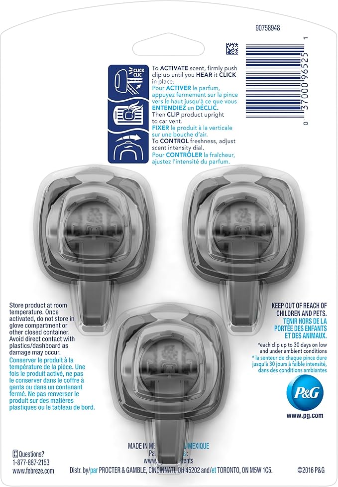 Febreze Car Vent Clip Air Freshener, Gain Original, 0.037 Pound