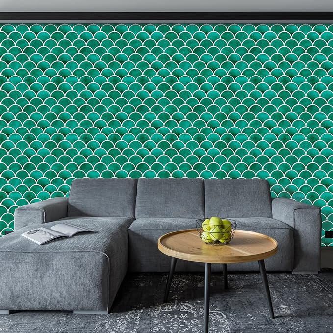 Peel and Stick Fish Scale Tile for Kitchen and Bathroom Backsplash, Green, 10 Sheets of 12x12 inches, Modern, Textured, Waterproof