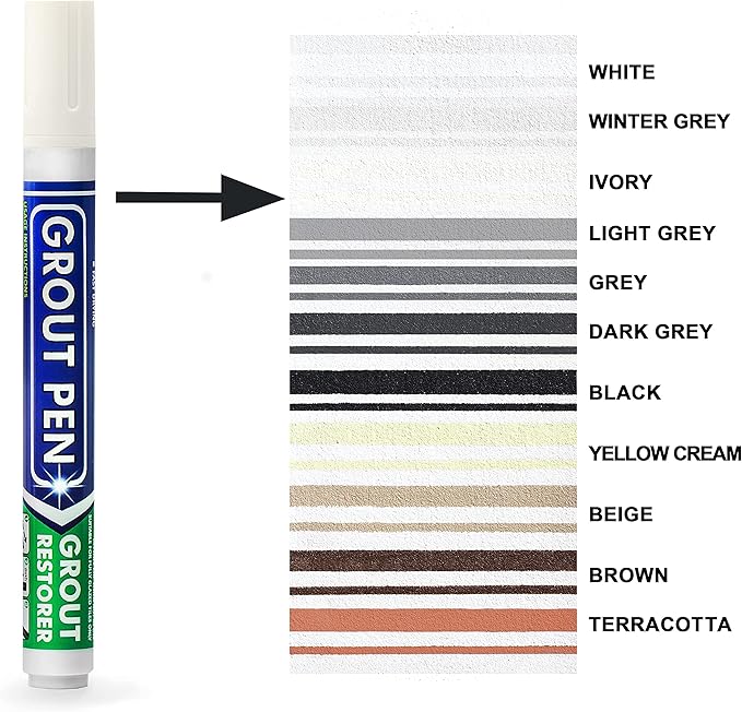 Grout Pen Tile Paint Marker: Ivory Narrow 5mm with 5 Pack Replacement Tips - Waterproof Grout Colorant and Sealer Pen to Renew, Repair, and Refresh Tile Grout - Cleaner Coating Stain Pens