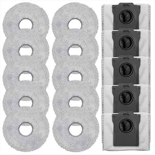 (15 Pcs) Dust Bags and Mop Pads Replacement for Dreame X50 Ultra/X40 Ultra/L40 Ultra/X30 Ultra/L40S Ultra/X40 Master/L50 Pro Ultra/ X50 Master Robot Vacuum，5 Dust Bags ，10 Mop Pads