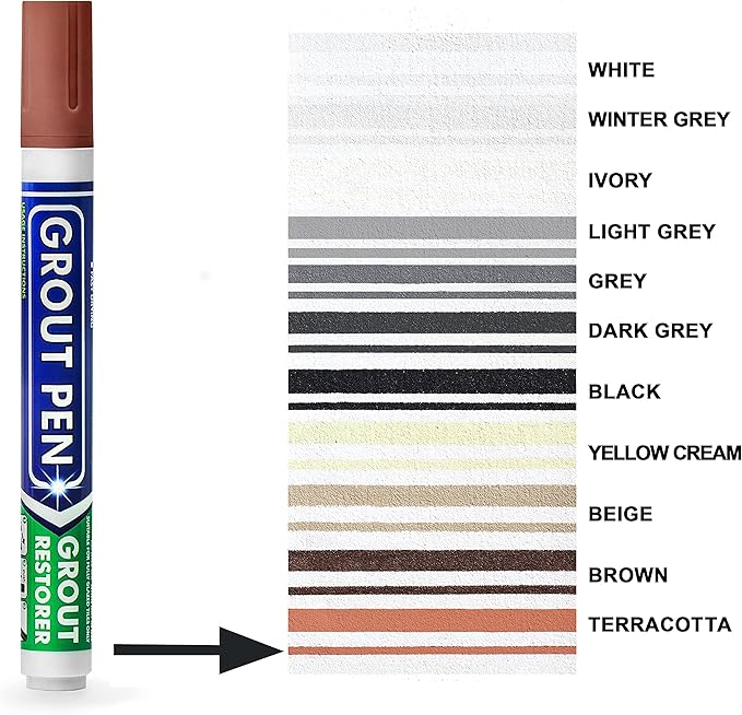 Grout Pen Tile Paint Marker: Terracotta Narrow 5mm with 5 Pack Replacement Tips - Waterproof Grout Colorant and Sealer Pen to Renew, Repair, and Refresh Tile Grout - Cleaner Coating Stain Pens