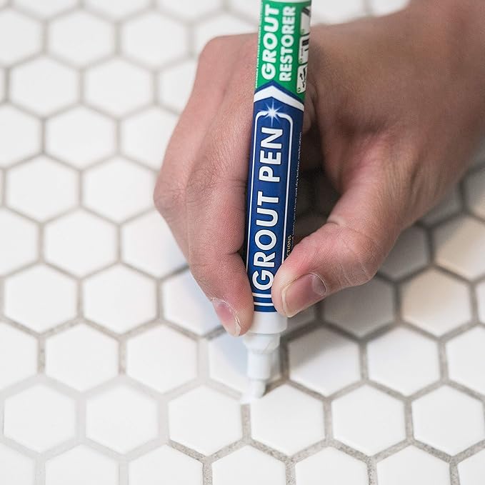 Grout Pen Tile Paint Marker: Waterproof Grout Colorant and Sealer Pen to Renew, Repair, and Refresh Tile Grout - Cleaner Coating Stain Pens - 2 Pack, 5mm Narrow Brown and 5mm Narrow White Tip