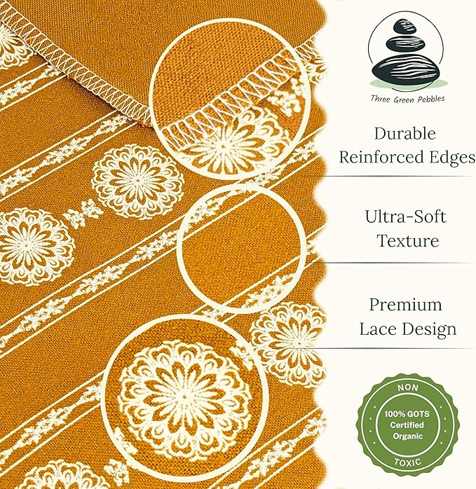 Reusable Paper Towels with Holder | Eco Friendly Kitchen Gift Set | 12 Gold Ochre Organic Cotton Towels, Sustainable Acacia Holder, Wash Bag | Vintage French Country Zero Waste Kit