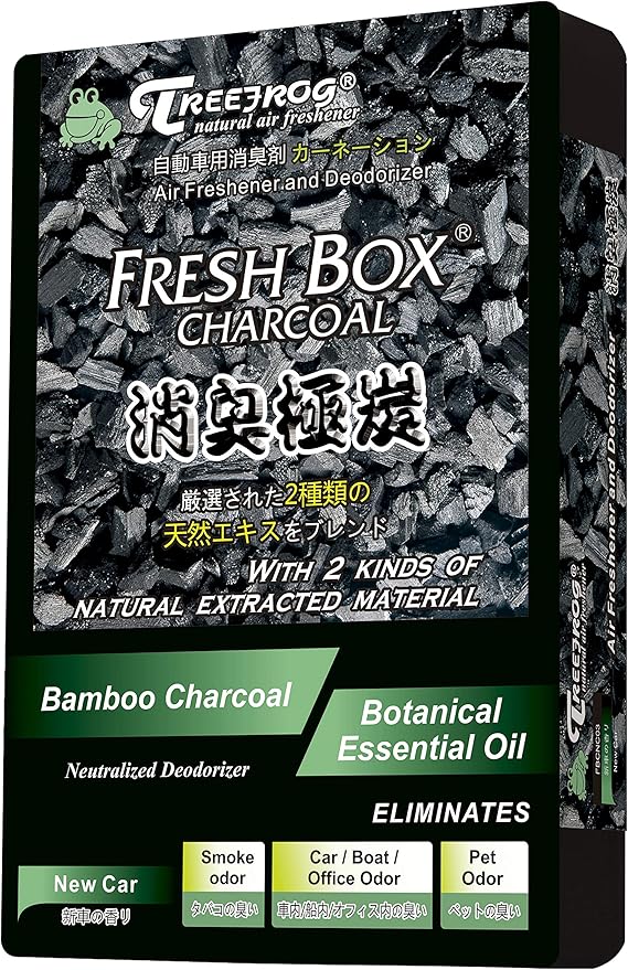 Treefrog Xtreme Fresh Box Charcoal New Car Scent 3-Pack Car Air Freshener, Deodorizer and Neutralizer air, Plus Smelling Great, Bamboo Charcoal, Generously Large Size 200g.
