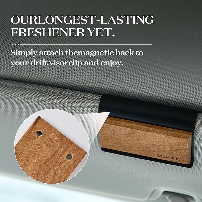 Wood Car Air Freshener – Long Lasting Natural Essential Oil Car Fragrance, Luxury Odor Control, Sun Visor Clip Diffuser, Premium Natural Wood Car Fragrance - Open Air Scent