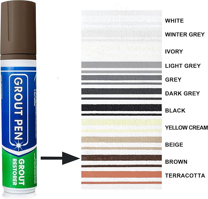 Grout Pen Tile Paint Marker: Waterproof Grout Colorant and Sealer Pen to Renew, Repair, and Refresh Tile Grout - Cleaner Coating Stain Pens - 2 Pack, 5mm Narrow and 15mm Wide Tip Pen - Brown