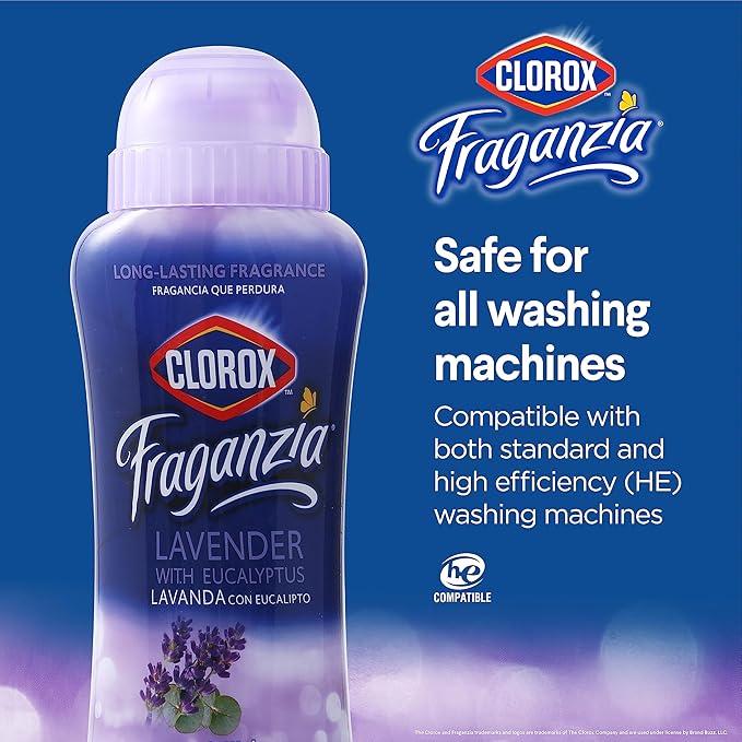 Clorox Fraganzia Laundry Scent Booster Crystals, In-Wash Fragrance Beads for Fresh-Smelling Clothes & Linens, Safe for All Fabrics & Colors, Lavender with Eucalyptus, 36 Oz - 6 Pack