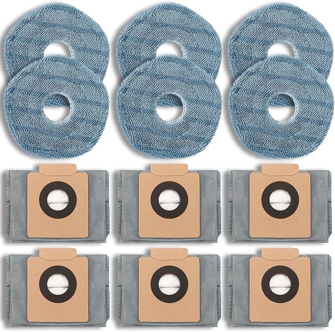 12 Pack Replacement Parts Dust Bags Mop Pads for eufy X10 Pro Omni Accessories Robot Vacuum Self-Empty Station,6 Dust Bags, 6 Mop Pads