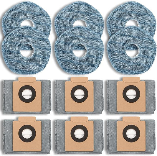 12 Pack Replacement Parts Dust Bags Mop Pads for eufy X10 Pro Omni Accessories Robot Vacuum Self-Empty Station,6 Dust Bags, 6 Mop Pads