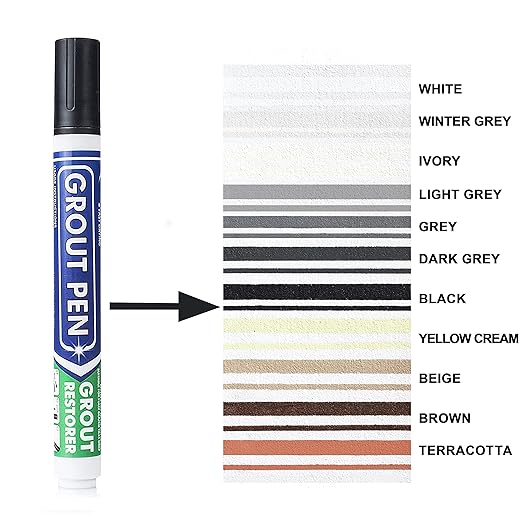 Grout Pen Tile Paint Marker: Black 1 Pack and 2 Pack with Extra Tips (Narrow, 5mm) - Waterproof Grout Colorant and Sealer Pen to Renew, Repair, and Refresh Tile Grout - Cleaner Floor Pens