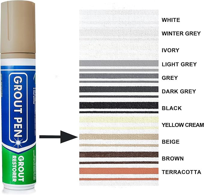 Grout Pen Tile Paint Marker: Beige Wide 15mm with 5 Pack Replacement Tips - Waterproof Grout Colorant and Sealer Pen to Renew, Repair, and Refresh Tile Grout - Cleaner Coating Stain Pens