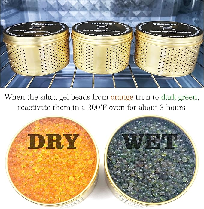 Gun Safe Dehumidifier 200g - Small Silica Gel Desiccant Canister, Moisture Absorber for Gun Cabinets & Safes, Protect 80 Cubic Feet, Gold, Aluminum Shell
