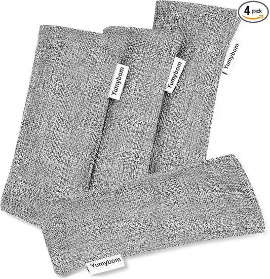 Natural Activated Bamboo Charcoal Bags 4 Pack, Home Air Purifying Bag, Car Odor Eliminator, Shoe Deodorizer, Closets Odor Absorber