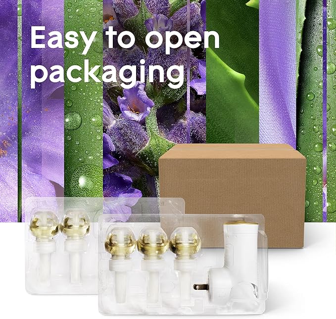 Glade PlugIns Refills Air Freshener Starter Kit, Scented and Essential Oils for Home and Bathroom, Lavender & Aloe, 3.35 Fl Oz, 1 Warmer + 5 Refills
