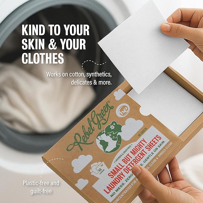 Rebel Green Small But Mighty Laundry Detergent Sheets - Enzyme Powered Laundry Solution - 32 Pre-Measured Washing Machine Sheets for 64 Loads, Frankincense Scent
