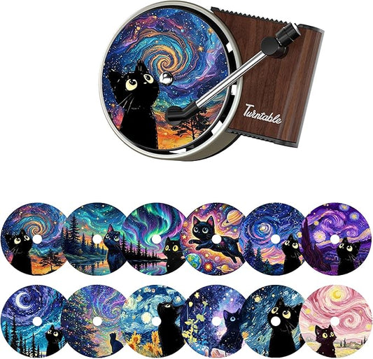 Maicican 12 PCS Starry Sky Cat Car Air Freshener Vent Clip, Cute Car Air Freshener with Record Player Design, Unique Car Accessories and Decor for Music Lovers or Cat Lover (Starry Sky Cat A)