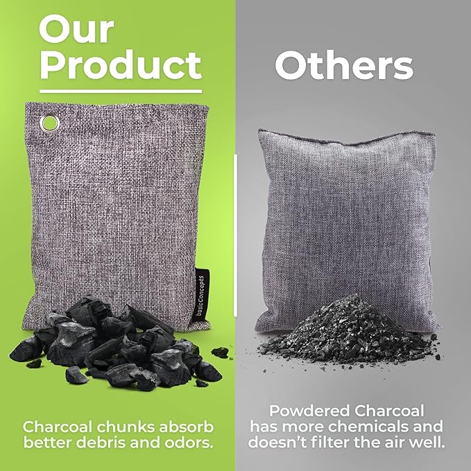 Nature Fresh Charcoal Bags Odor Absorber (Large, 12 Pack, 200g each), Reduce Odors Naturally with Bamboo Charcoal Air Purifying Bags for Car, Home, Closet, Shoe Deodorizer Eliminator Freshener Remover