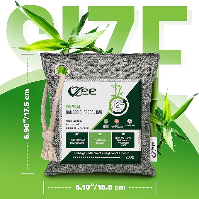8 Bags x 200g Nature Fresh Activated Charcoal Odor Absorber, Bamboo Charcoal Air Purifying Bag, Odor Eliminator for Home, Car, Cigarette Smoke, Dog, Cat, Shoes