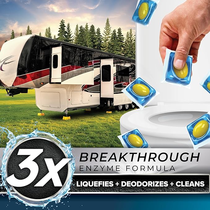 Camco TST PRO RV Toilet Treatment Drop-INs - New & Innovative Bio-Enzymatic Formula for Rapid RV Sewer Break Down - RV Black Tank Treatment - Fresh Pine Scent - Septic-Safe, 10-Pack (41770)