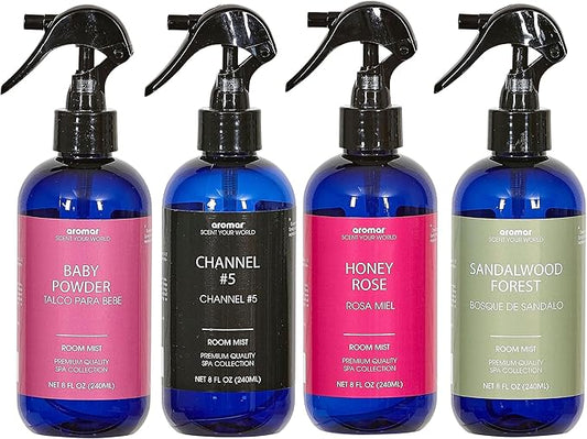Aromar Essential Room Mist and Fabric Spray with Natural Freshener Aromatherapy for a Fresh and Rejuvenated Home 8 oz (Baby Powder+Channel#5+Honey Rose)