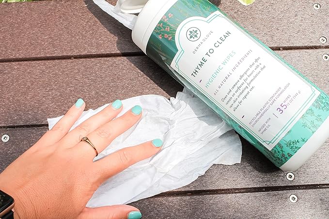 DERMAGLOVE Thyme To Clean - Skin-Safe Compostable Surface Cleaning Wipes | infused with Thyme and Vitamin A,C,E - 75 Count (Pack of 1)