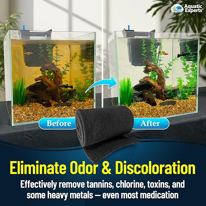 Aquarium Carbon Pad – Cut‑to‑Fit Carbon Infused Filter Pad Media for Crystal Clear Fish Tanks and Ponds, 3/8"–1/2" Thick (10.5 Inch Width, 72 Inch Long)