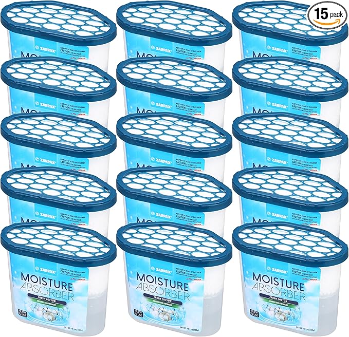 Moisture Absorber Fresh Cotton 10.5 oz/300g | Removes Moisture, Damp & Humidity | Odor Absorber With Fresh Cotton Fragrance | Moisture Trap for Bathroom, Closet, Kitchen | Set of 15