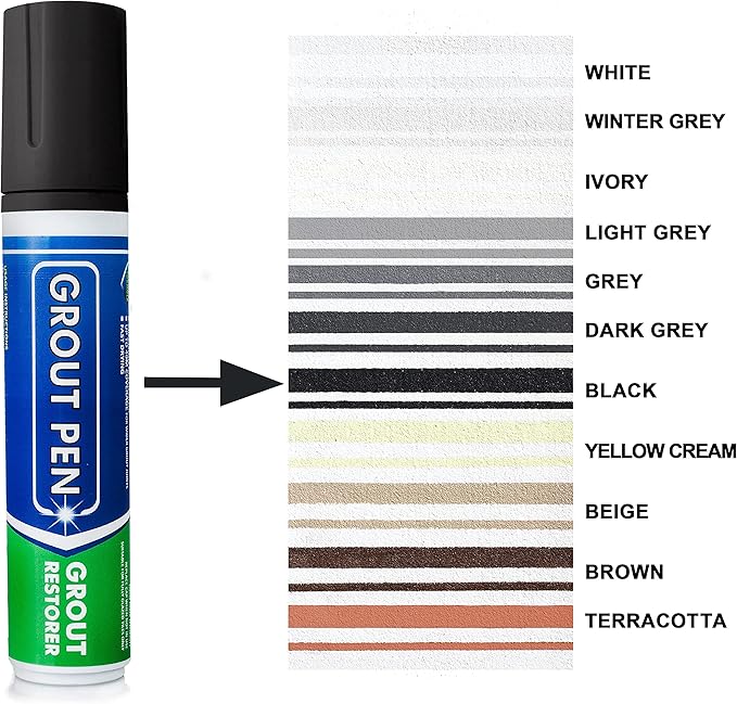 Grout Pen Tile Paint Marker: Black Wide 15mm with 5 Pack Replacement Tips - Waterproof Grout Colorant and Sealer Pen to Renew, Repair, and Refresh Tile Grout - Cleaner Coating Stain Pens