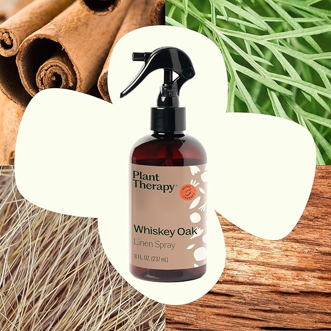 Plant Therapy Whiskey Oak Linen Spray, Exotic & Rich Woody Aroma with Hints of Vanilla, Evokes a Sense of Cozy Elegance, Perfect Scent to Cuddle up With, Natural Fragrance 8 oz