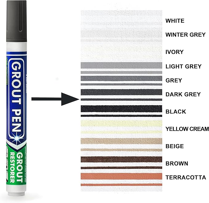 Grout Pen Tile Paint Marker: Dark Grey 1 Pack and 2 Pack with Extra Tips (Narrow, 5mm) - Waterproof Grout Colorant and Sealer Pen to Renew, Repair, and Refresh Tile Grout - Cleaner Floor Pens