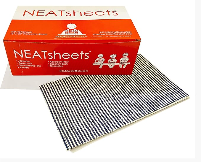 Disposable Bibs for Adults, Kids & Elderly Senior | Adhesive Tab Napkins for Eating, Personal Use, Home Care & Business | Spill Absorbent, Stain/Liquid Repellent | Blue Ticking, 100 Count