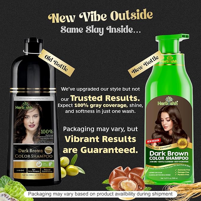 Herbishh Hair Color Shampoo for Gray Hair Dark Brown 500 ML + Stain Remover Wipes - Travel Pack With 5 Wipes