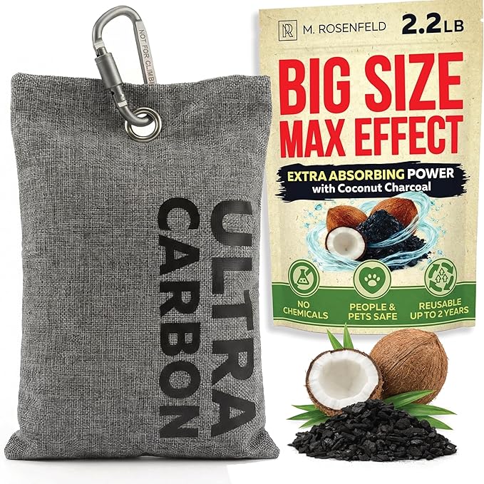 2.2 lbs (1000g) Activated Coconut Charcoal Odor Absorber for Strong Odor in Car, Home, Closet - Large Natural Air Purifying Bag - Non Toxic Deodorizer Odors Eliminator for Car Smoke Dog Cat Pet Smell