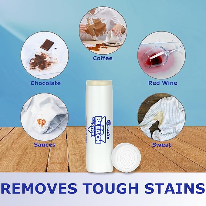 Solid Bleach in a Stick - Concentrated and Natural Stain Remover Solution for White Clothing - Pocket Bleaching Tube for Dirty Spots | Household and Travel Cleaner Essentials | By Cadie 2 Pack