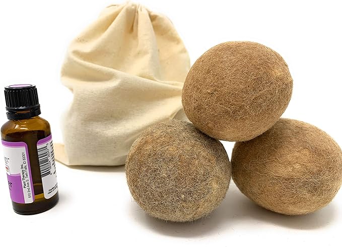 100% Alpaca Wool Dryer Balls - Felted - Set of 3 - Made in USA - All Natural Colors - Hypoallergenic