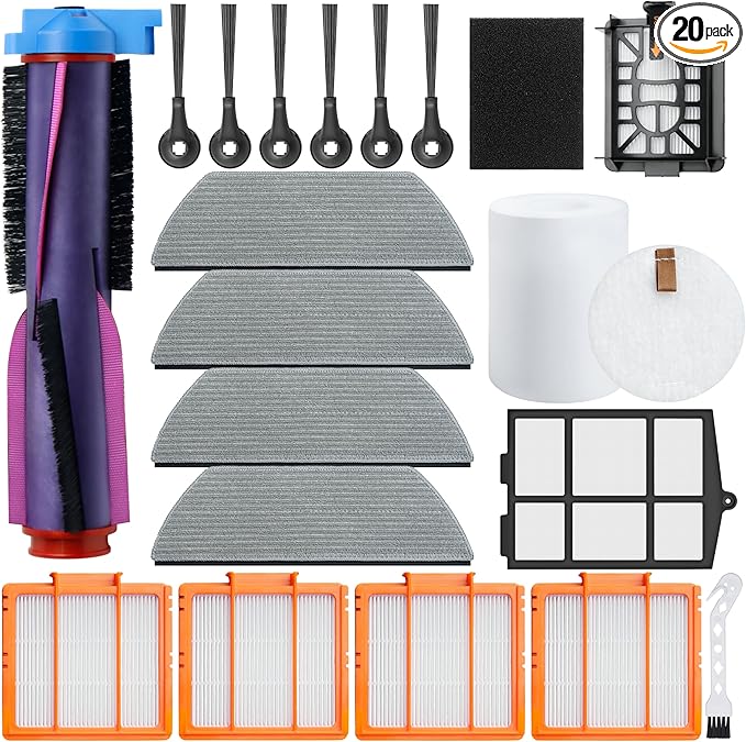 20Pcs Accessories Kit,Compatible with Shark AV2800ZE AV2810YE RV2820YE RV2820ZE Robot Vacuum,Main Brush, Filter Foam, Mop Pad,Side Brush Accessories Kit