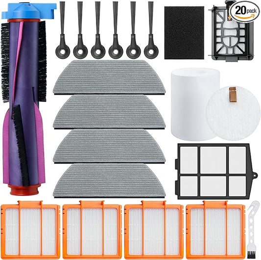 20Pcs Accessories Kit,Compatible with Shark AV2800ZE AV2810YE RV2820YE RV2820ZE Robot Vacuum,Main Brush, Filter Foam, Mop Pad,Side Brush Accessories Kit