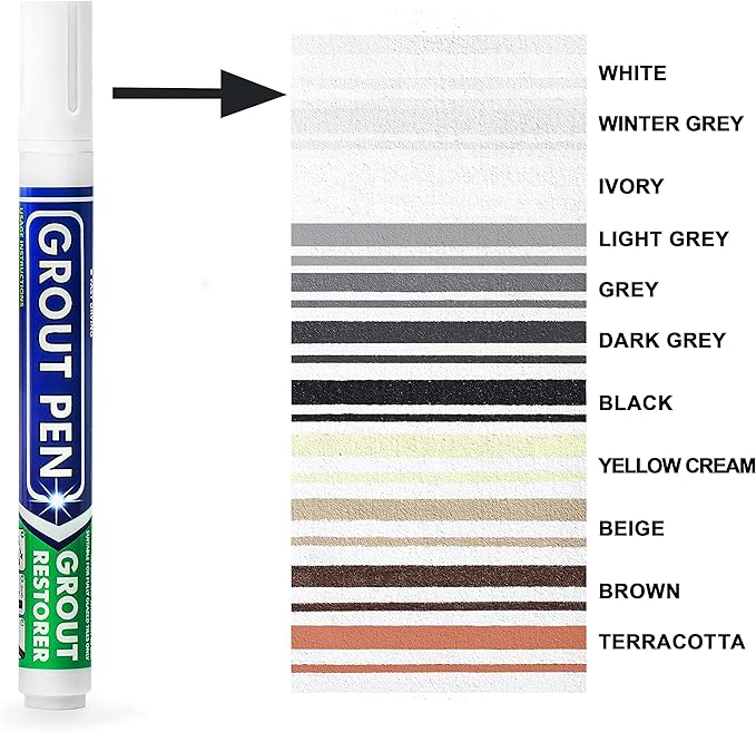 Grout Pen Tile Paint Marker: White Narrow 5mm with 5 Pack Replacement Tips - Waterproof Grout Colorant and Sealer Pen to Renew, Repair, and Refresh Tile Grout - Cleaner Coating Stain Pens