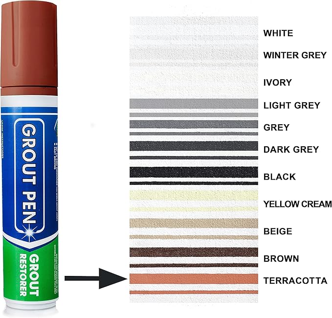 Grout Pen Tile Paint Marker: Terracotta Wide 15mm with 5 Pack Replacement Tips - Waterproof Grout Colorant and Sealer Pen to Renew, Repair, and Refresh Tile Grout - Cleaner Coating Stain Pens