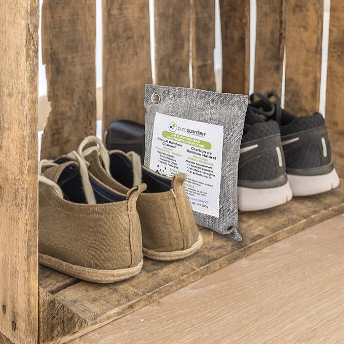 PureGuardian CB200 Bamboo Charcoal Air Purifying Bag, Eco-Friendly, Naturally Absorbs Odors, Excess Moisture and Pollutants, 200g, Gray