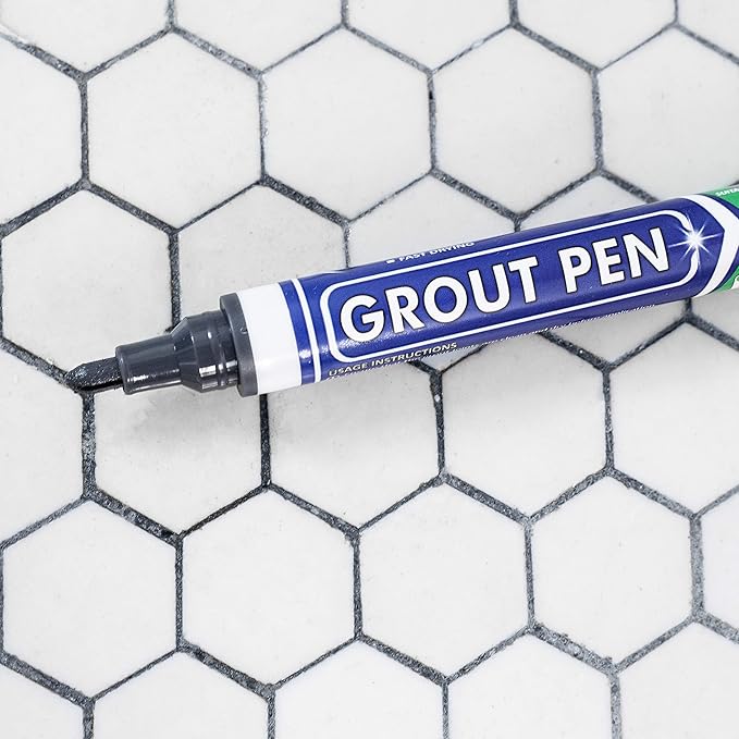 Grout Pen Tile Paint Marker: Waterproof Grout Colorant and Sealer Pen to Renew, Repair, and Refresh Tile Grout - Cleaner Coating Stain Pens - 2 Pack, 5mm Narrow Dark Grey and 5mm Narrow White Tip